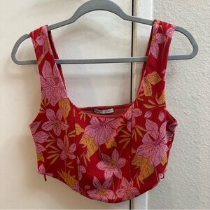 Zara Floral Red Pink and Orange Crop Top